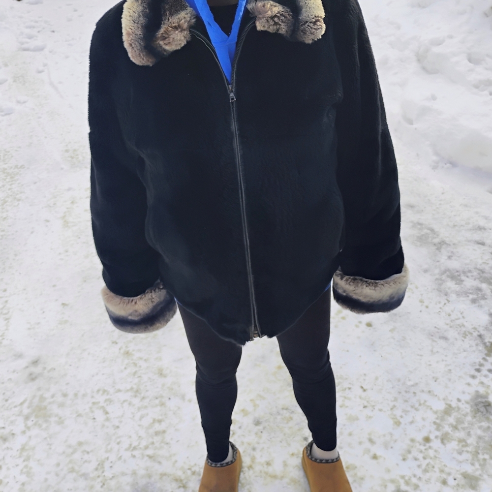 Women's Black Faux Fur Trim Ski Jacket